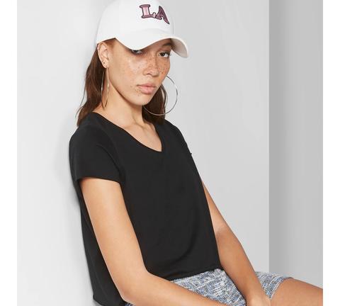 Women's Cropped Short Sleeve V-neck 