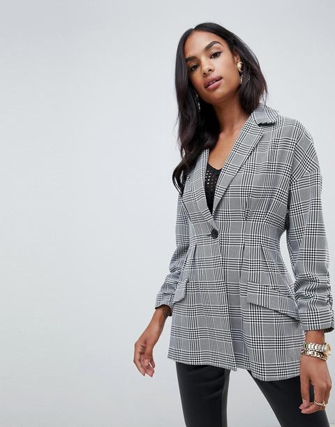 Asos Design - Blazer Comodo A Quadri Principe Di Galles - Multicolore