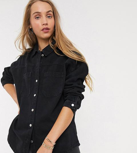 New Look Tall Boxy Denim Shirt In Black