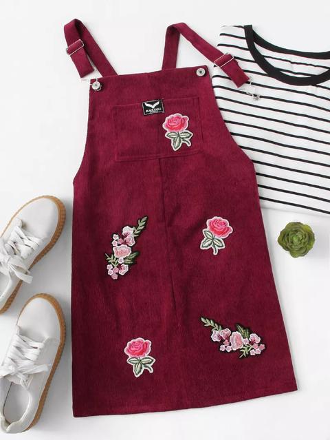 Floral Embroidered Patch Pinafore Dress