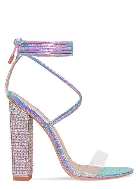 Karla Rainbow Snake Clear Lace Up Diamante Heels