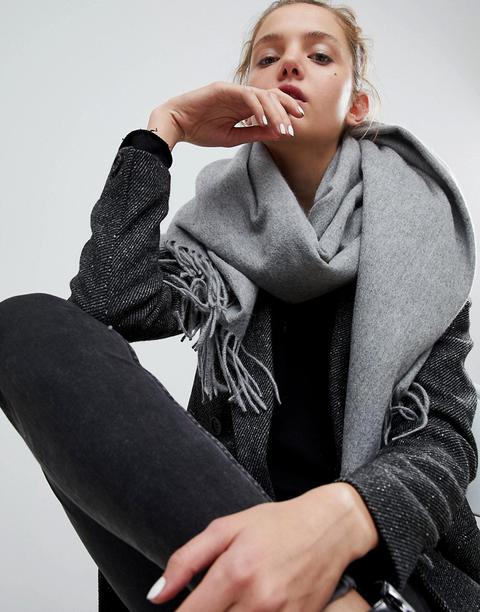 Asos Design Lambswool Oversized Scarf With Tassels-grey