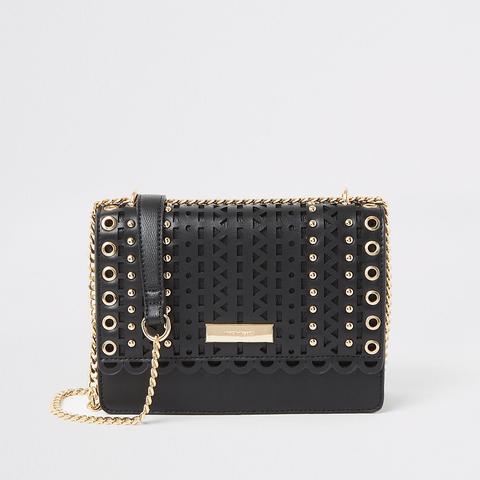 Black Cutout Stud Cross Body Satchel Bag