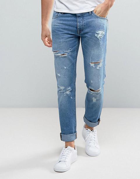 Jack & Jones - Intelligence - Jeans Slim Strappati - Blu