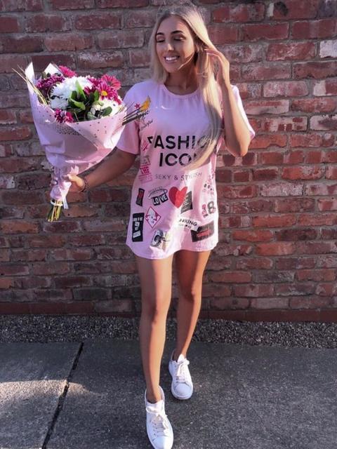 Shayna Oversized Fashion Icon Printed T-shirt In Pink