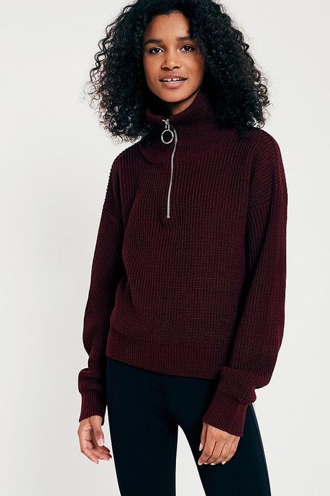 Urban Outfitters Maroon Half-zip Fisherman Jumper