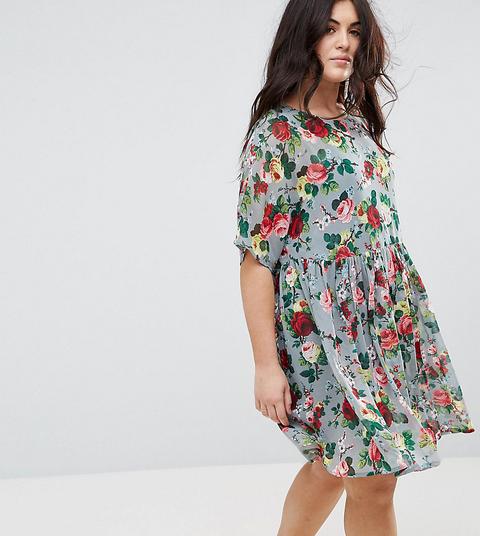 Asos Curve - Vestito Grembiule Con Stampa Floreale - Multicolore