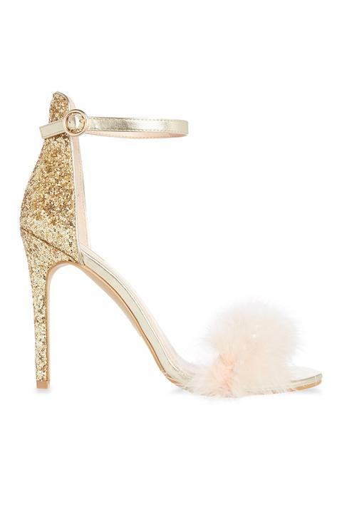 Gold Glitter Fluffy Heel