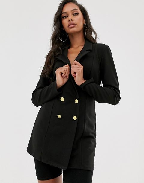 Asos Design - Blazer Doppiopetto Con Bottoni Stile Militare - Nero