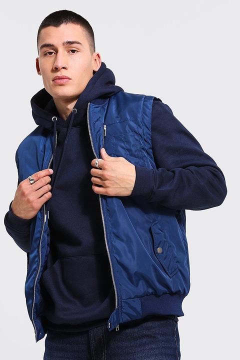 Mens Navy Sleeveless Bomber Jacket, Navy