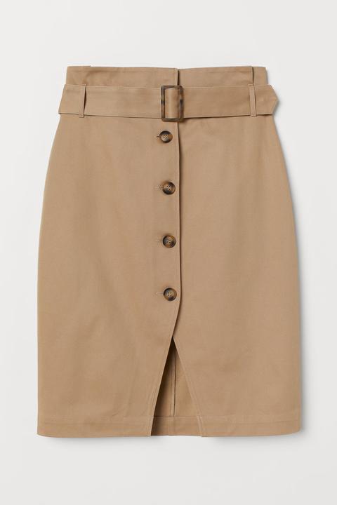 H & M+ Falda Con Cinturón - Beis
