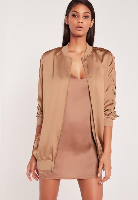 Carli Bybel Longline Lace Up Bomber Jacket Rose Gold