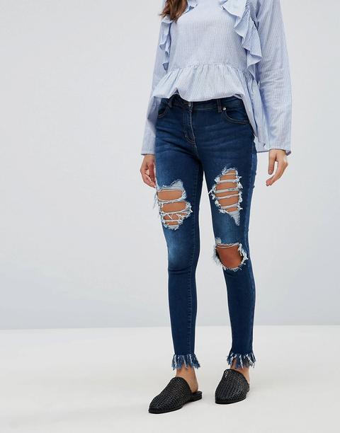 Parisian - Jeans Skinny Con Strappi Grandi - Blu