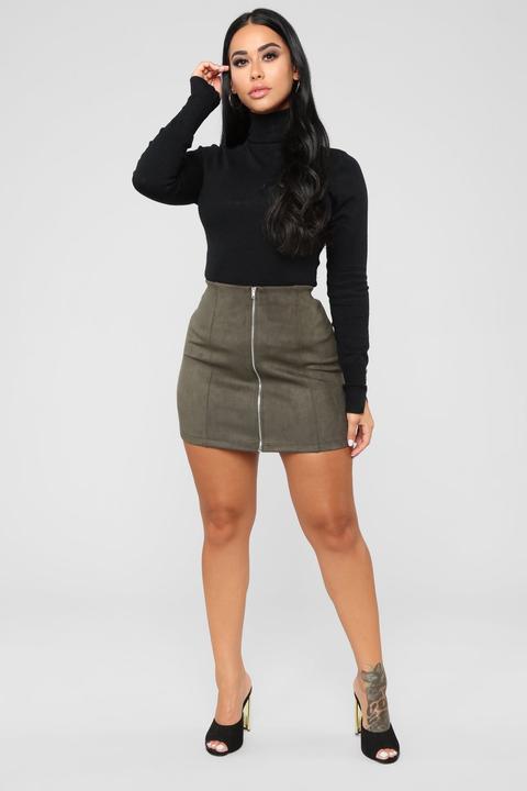Farrah Faux Suede Skirt - Olive