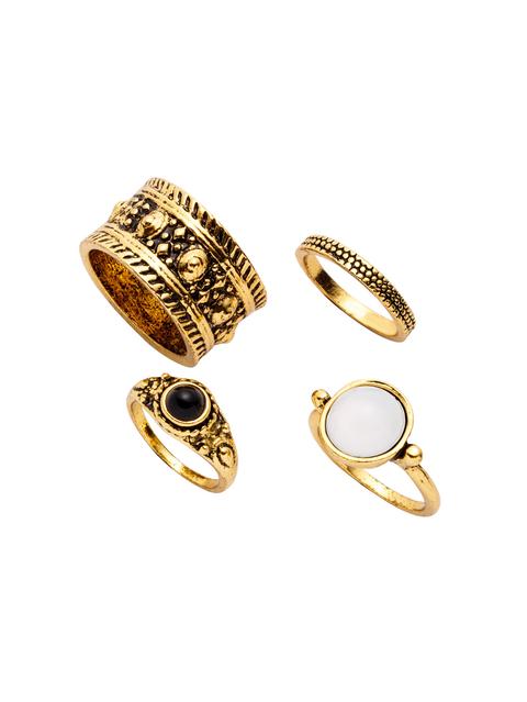 4pcs Antique Gold Plated Vintage Carved Ring Set