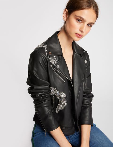 Cazadora Imitación Piel Con Perlas