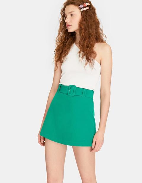 Gonna Skort Con Fibbia Foderata Verde