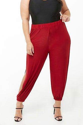 Forever 21 Plus Size Sheeny Split-leg Pants , Burgundy