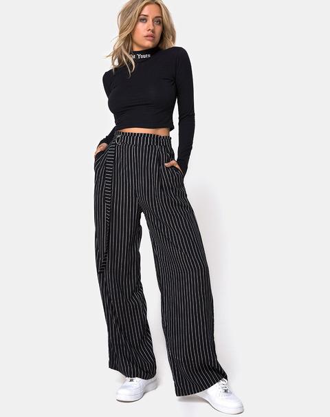 Majustie Trouser In Pinstripe Black