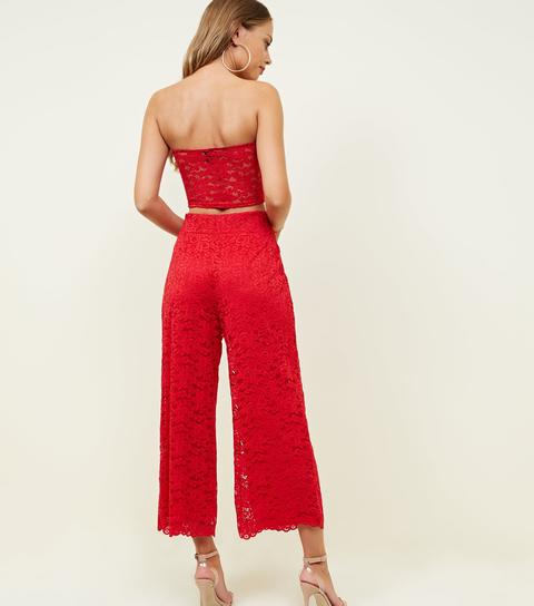 Red Lace Scallop Hem Culottes New Look