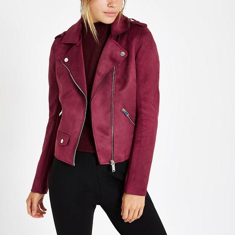 red faux suede biker jacket