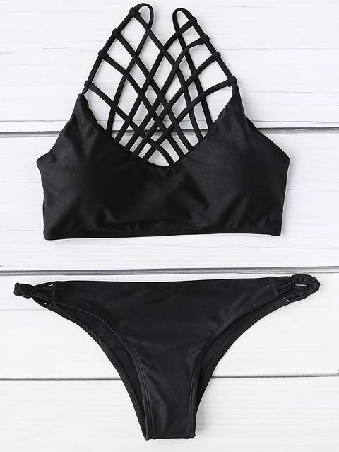 Black Strappy Design Bikini Set