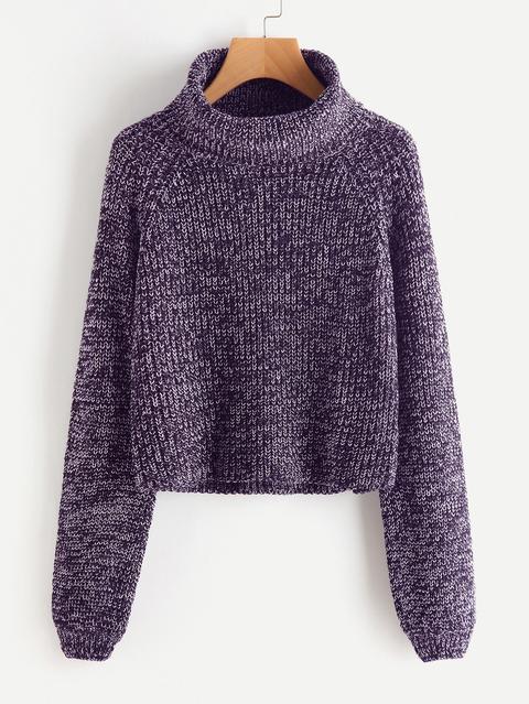 Raglan Sleeve Rolled Neck Crop Sweater