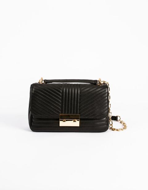 Bolso De Solapa Con Textura Y Bandolera Negro Mujer