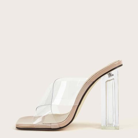 Clear Strap Chunky Heeled Mules