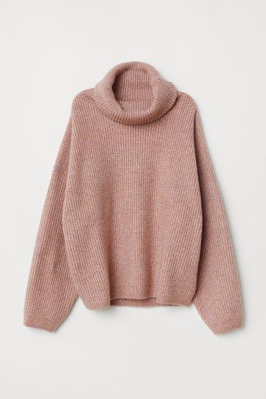 H & M - Pullover A Collo Alto A Coste - Rosa