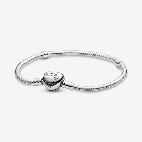 Pandora Pulsera Moments Cadena De Serpiente Con Cierre De Corazón En Plata De Ley