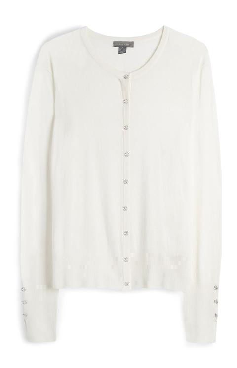 Ivory Silver Button Up Cardigan