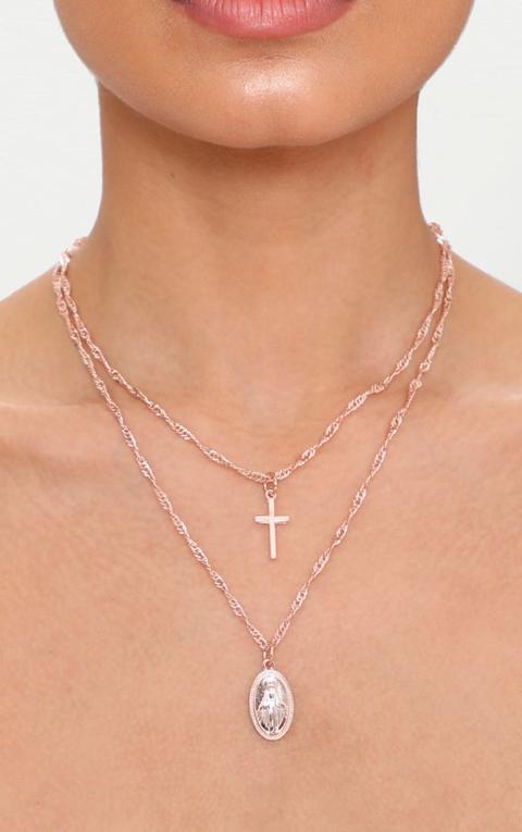Rose Gold Renaissance Double Layer Cross And Pendant - Gold Renaissance Double Layer Cross And Pendant Necklace Rose Gold Renaissance Double Layer Cross And Pendant - Gold Renaissance Double Layer Cross And Pendant Necklace