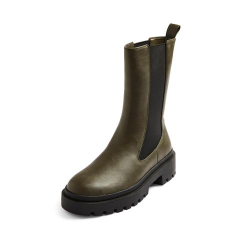 Botas Chelsea Color Caqui De Caña Alta Con Suela Gruesa