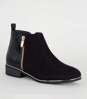 Girls – Schwarze, Abgesetzte Ankle Boots In Kroko-optik