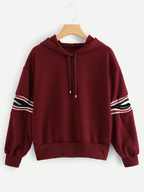 Cut Out Sleeve Drawstring Hoodie Sweatshirt