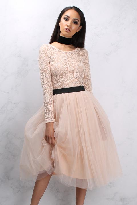 Long Sleeve Lace Tutu Midi Dress