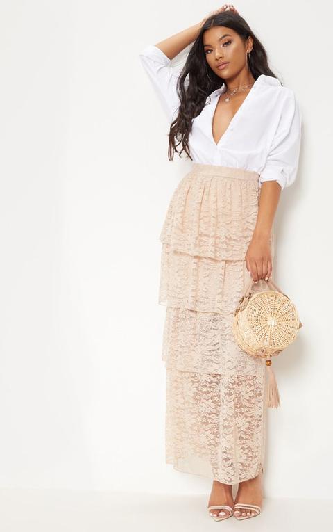 Blush Lace Tiered Maxi Skirt