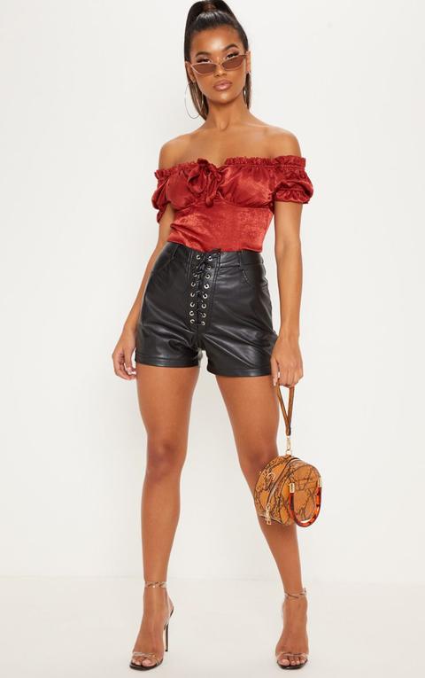 Black Faux Leather Lace Up Front Short 