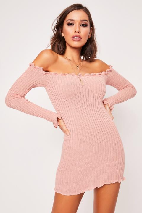 Britney Nude Bardot Knitted Dress