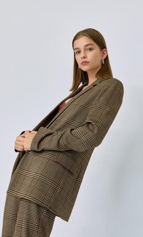 Stradivarius Blazer Aperto A Quadri Femminile Pietra L