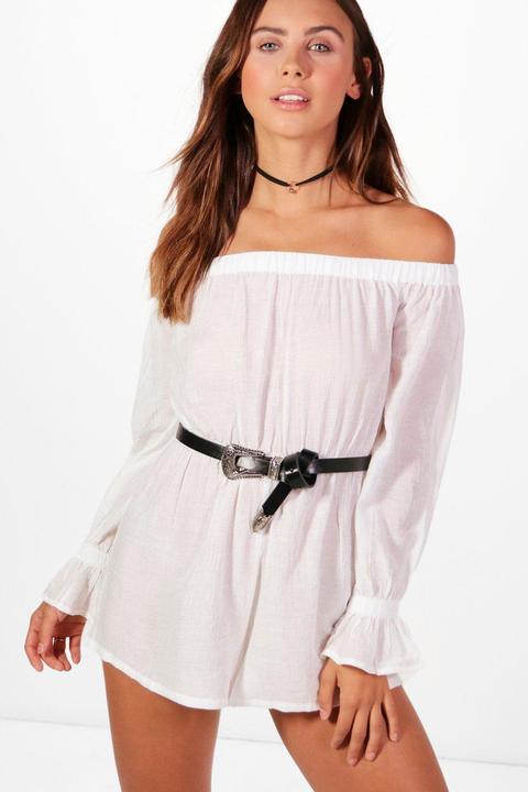 Petite Imogen Shirred Off The Shoulder Playsuit