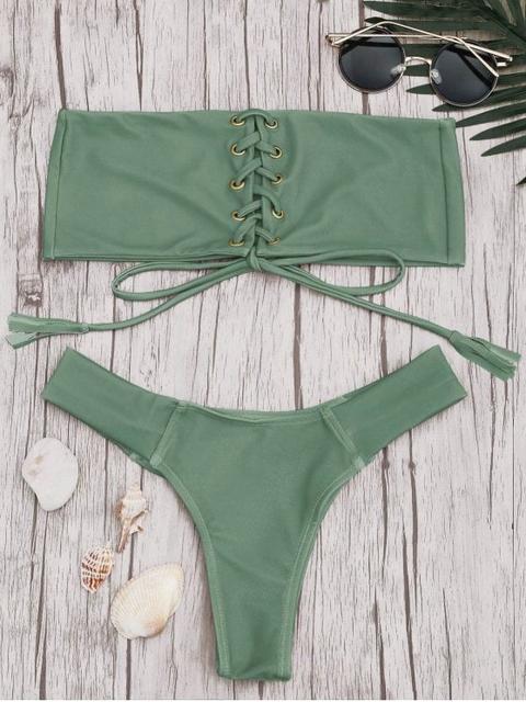 Bandeau Lace Up Bikini Set