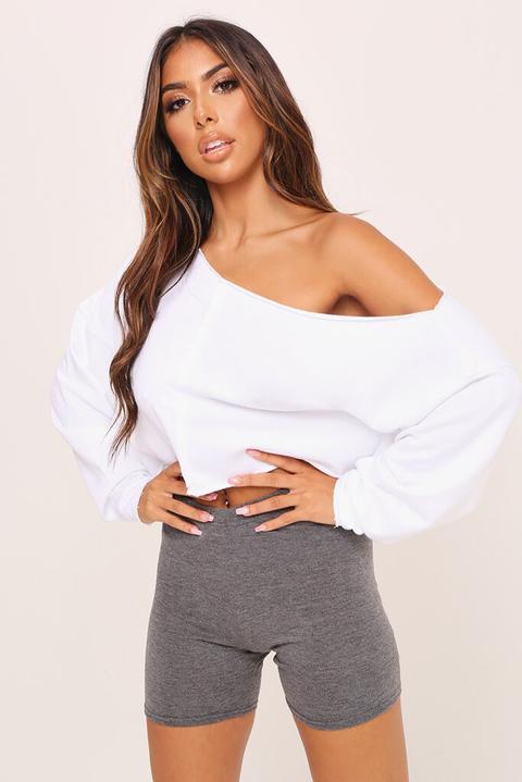 White Off Shoulder Cotton Sweat