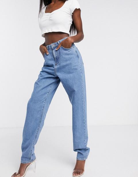 Asos Design Lightweight 'slouchy' Mom Jeans In Midwash-blue