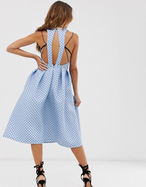 Minivestido De Graduación Con Estampado De Lunares Y Detalle De Tirante De Asos Design-azul