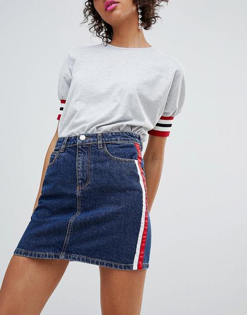 Stradivarius - Gonna Di Jeans Blu Con Righe Laterali - Blu