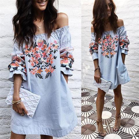 Abito Flower Tunic Corto Decorato Spalle Scoperte