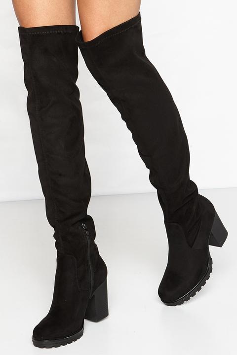 Kayleigh Black Suede Thigh High Boots