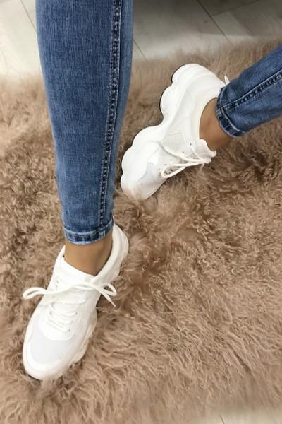 Yazmin White Faux Leather Detail Trainers